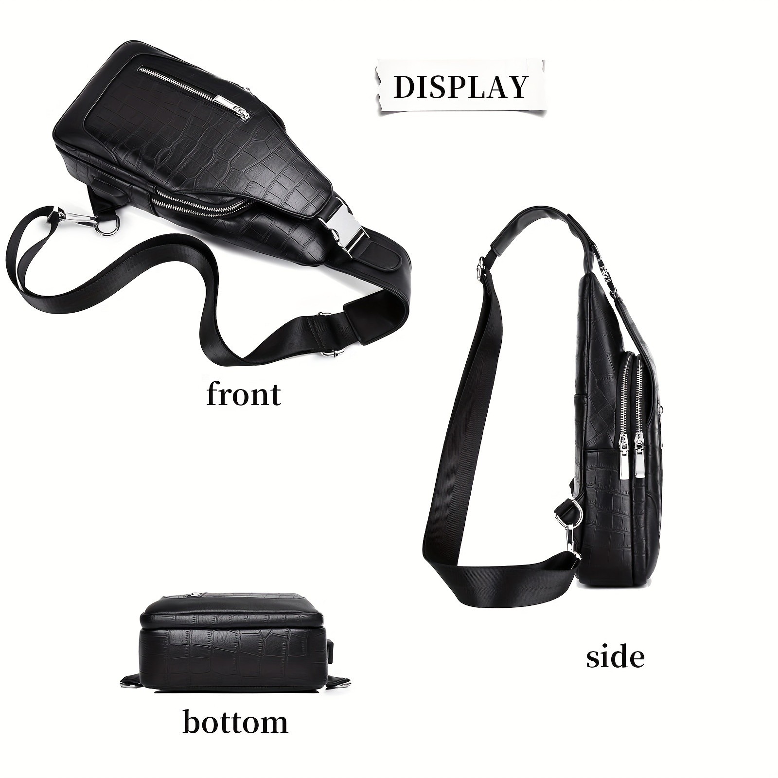 HUABUPS Mens Black Crossbody Bag with USB Charging Port