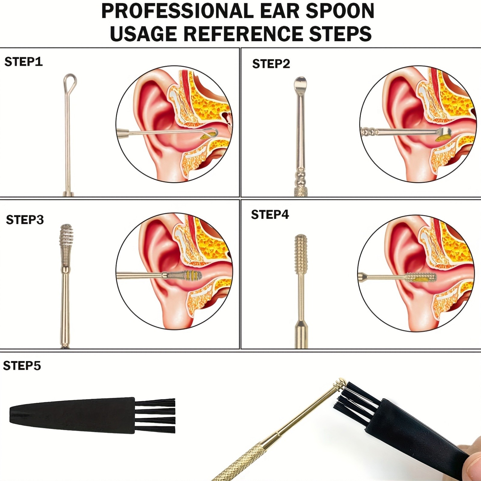 Professional 6pcs Stainless Steel Ear Pick Set with Double