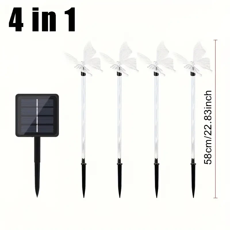 Set of 4 Butterfly Solar Garden Lights - Outdoor Decoration for Terrace, Flower Bed, and Home