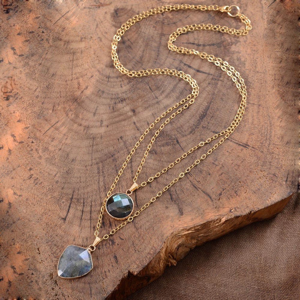 Moonstone Pendant Double Chain Necklace