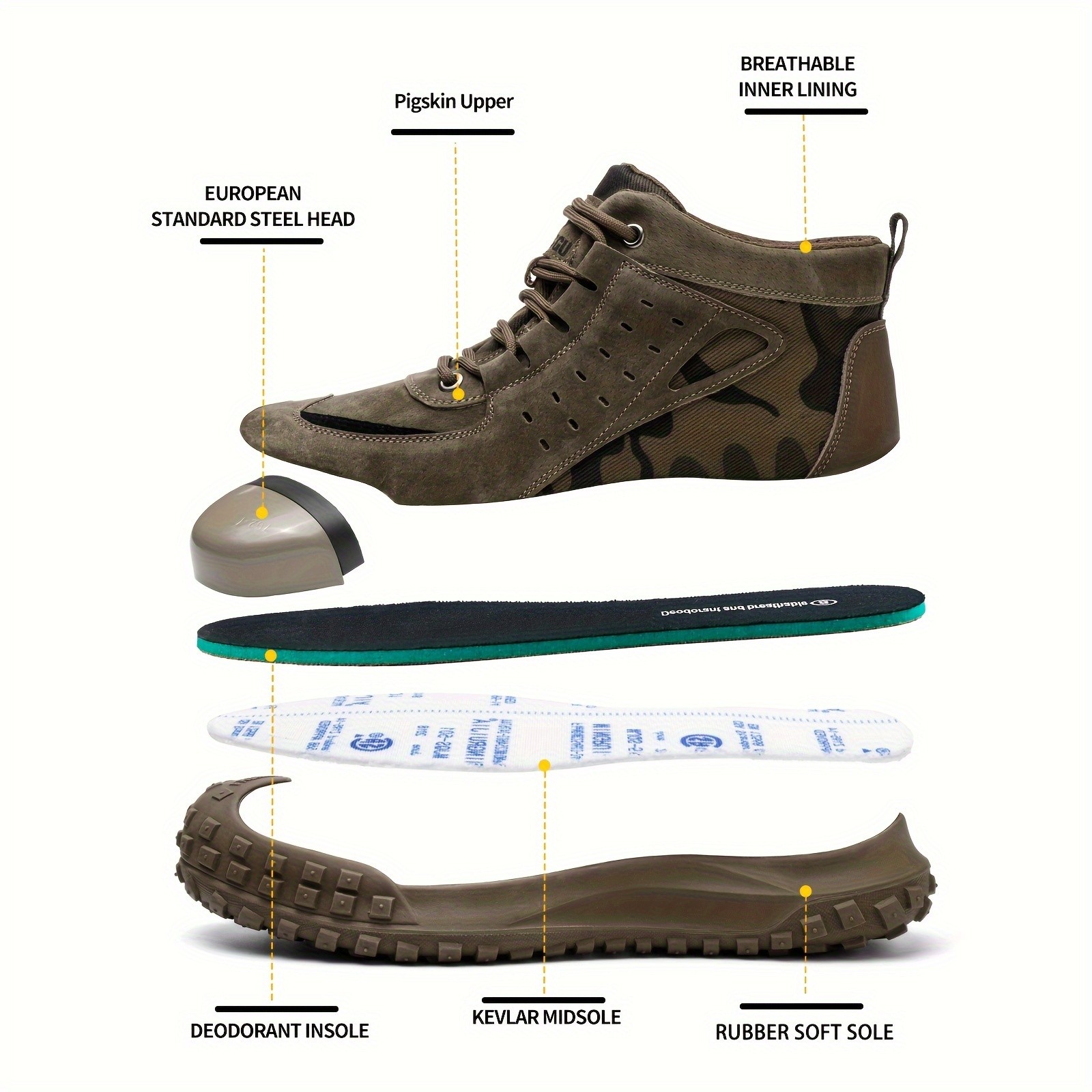 DINGGU Mens Heavy-Duty Steel Toe Safety Shoes