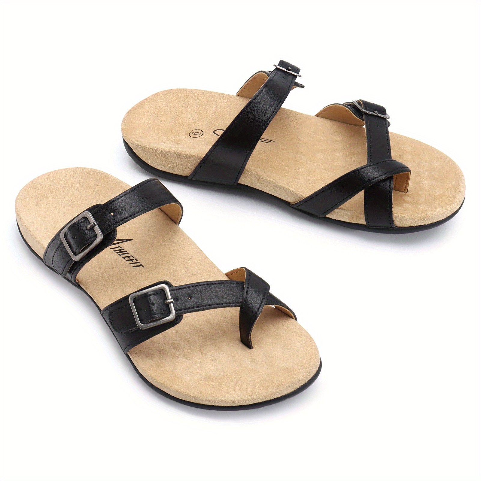 ATHLEFIT Womens Wide Width Adjustable Comfort Flip Flops