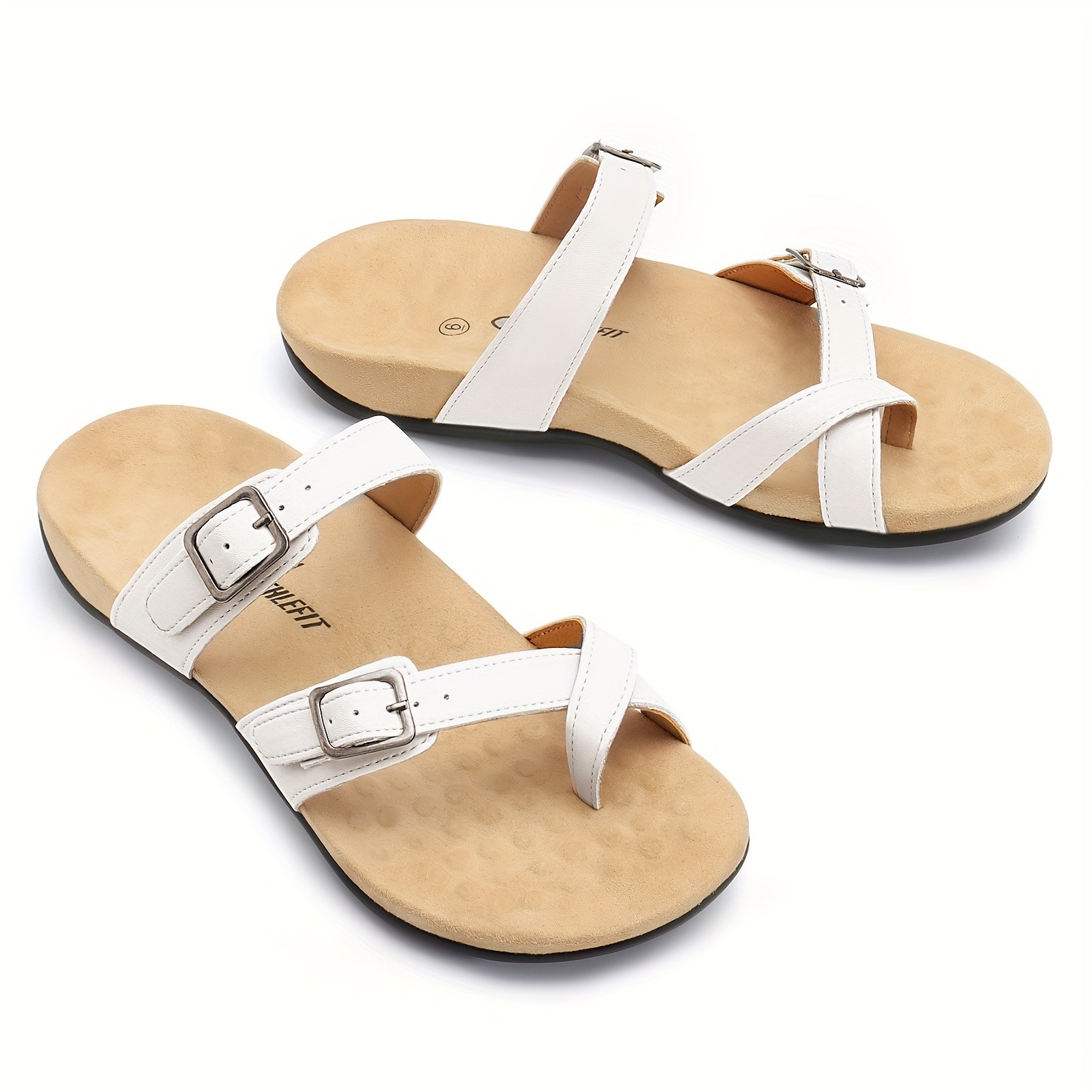 ATHLEFIT Womens Wide Width Adjustable Comfort Flip Flops