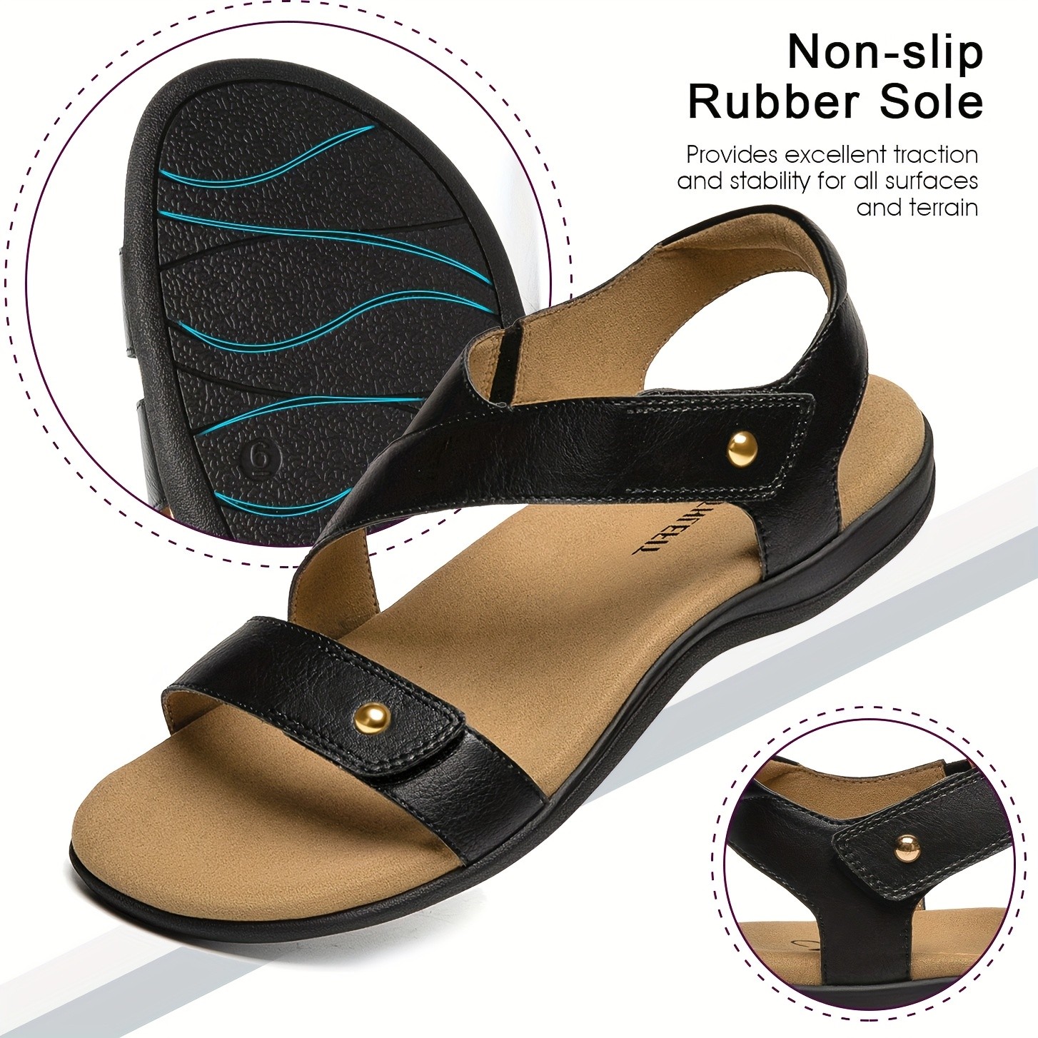 ATHLEFIT Women's Adjustable Arch Support Orthopedic Sandals