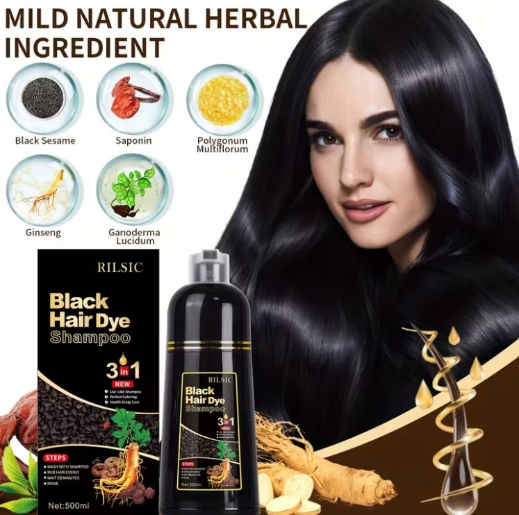 RILSIC 3pcs Hair Dye Shampoo for Grey Hair