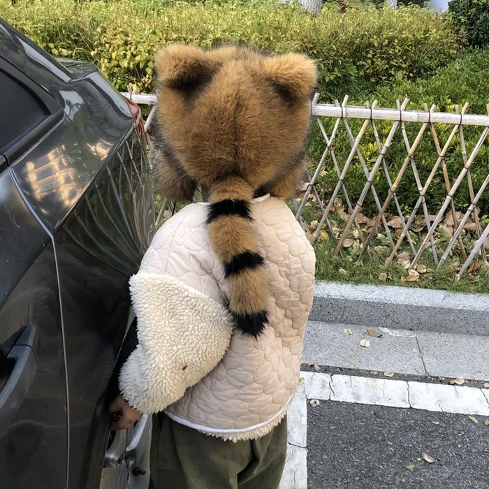 Raccoon Tail Fur Parent-Child Plush Hat