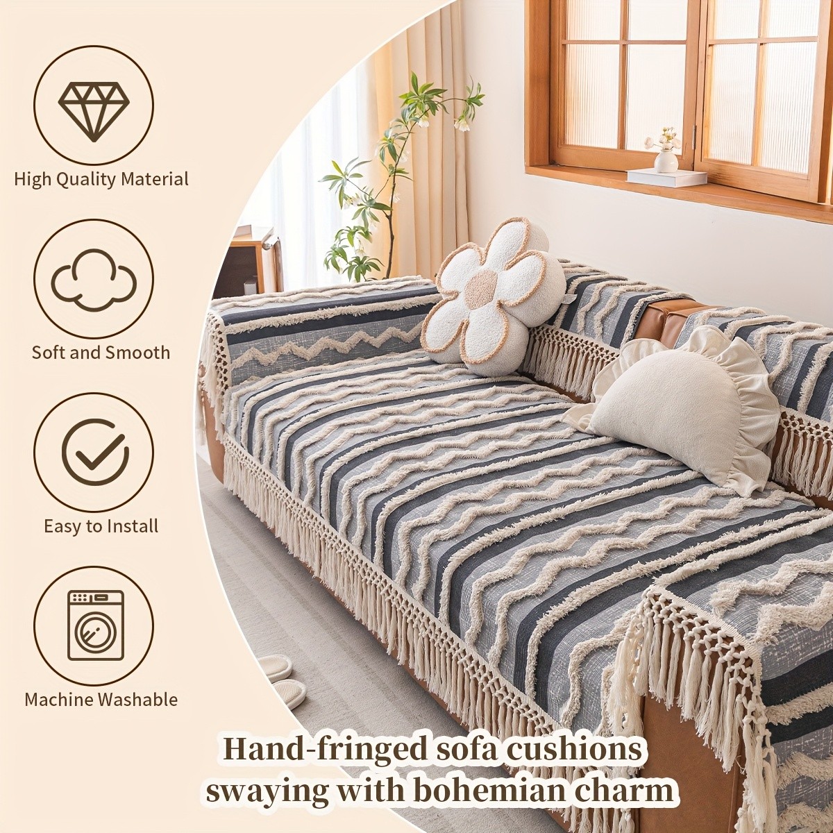 PJLZJFBY Tufted Sofa Cushions with Tassels