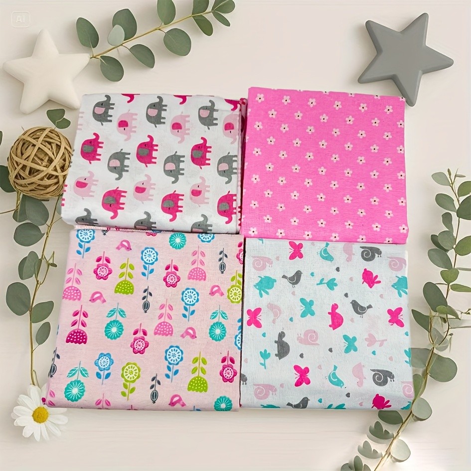 MIIYOUNG 4pcs Soft Pastel Floral & Butterfly Print Square Blankets