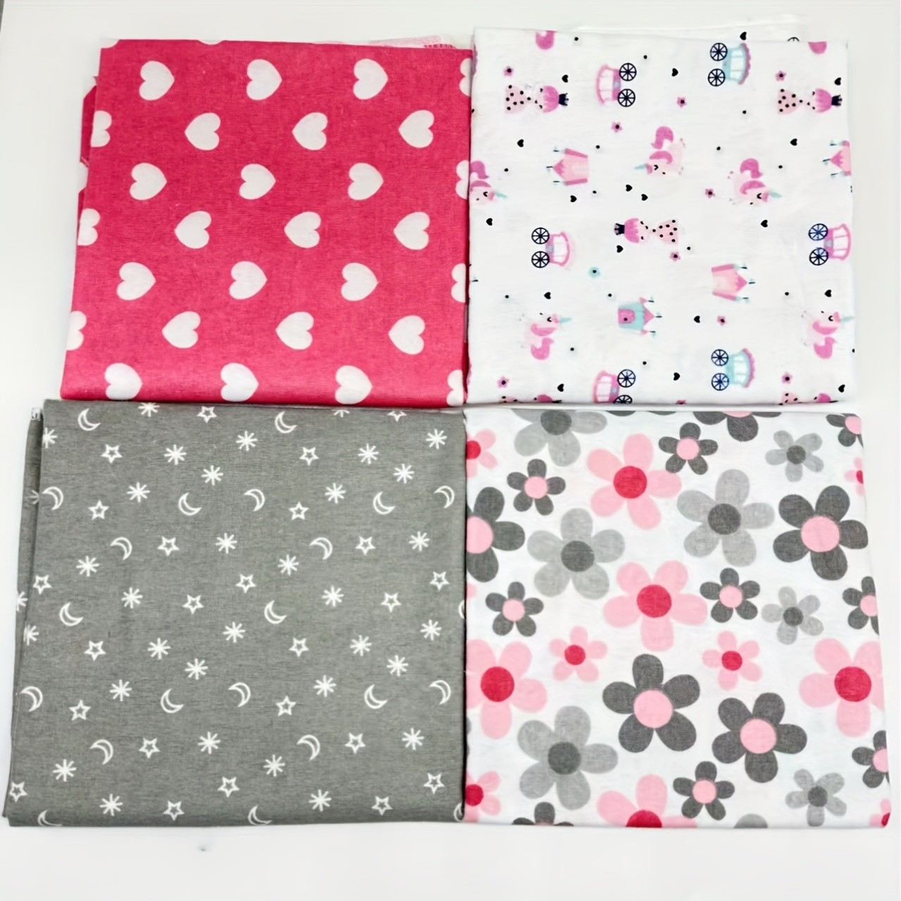 MIIYOUNG 4pcs Soft Pastel Floral & Butterfly Print Square Blankets