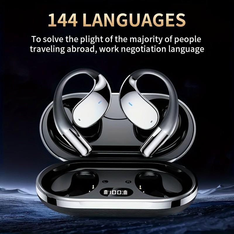 OKG AI Translation Headset  Bone Conduction Technology, Real-Time Translation in 144 Languages, Intelligent Noise Cancellation