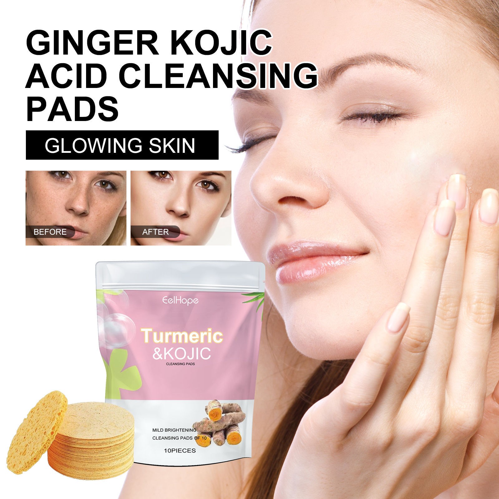 Ginger Kojic Acid Cleansing Pads Glowing, Radiant Skin