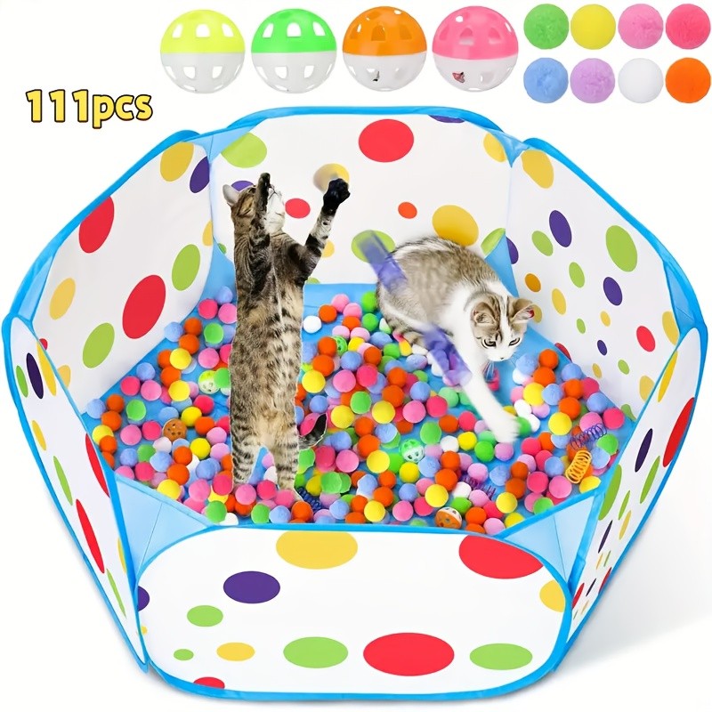 SUNGDOGIN Interactive Cat Toy with 100 Toy Balls & 10 Bell Balls