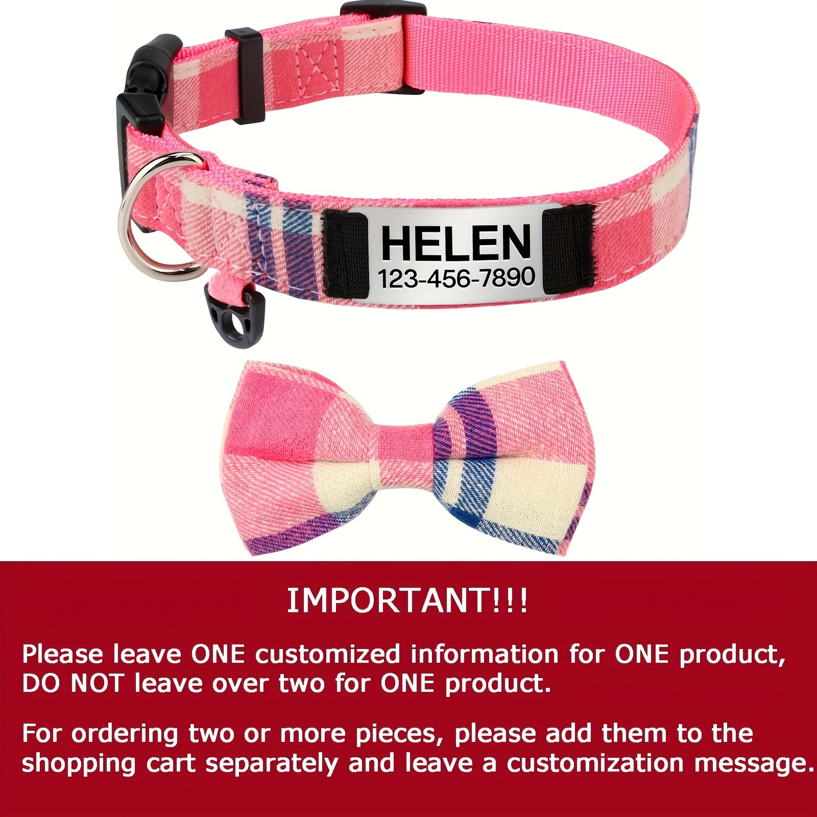 TAGME Personalized Dog Collar Featuring a Plaid Bow Tie