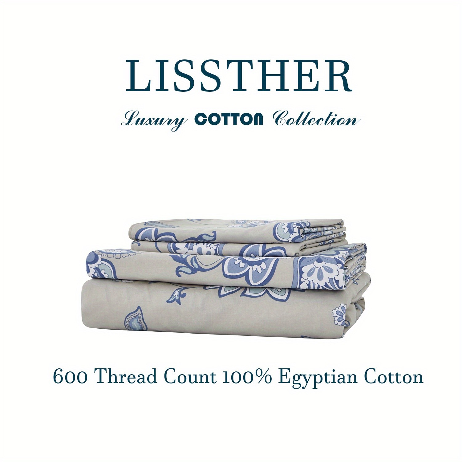 LISSTHER 4pcs 600 Thread Count 100% Egyptian Cotton Fitted Sheet Set