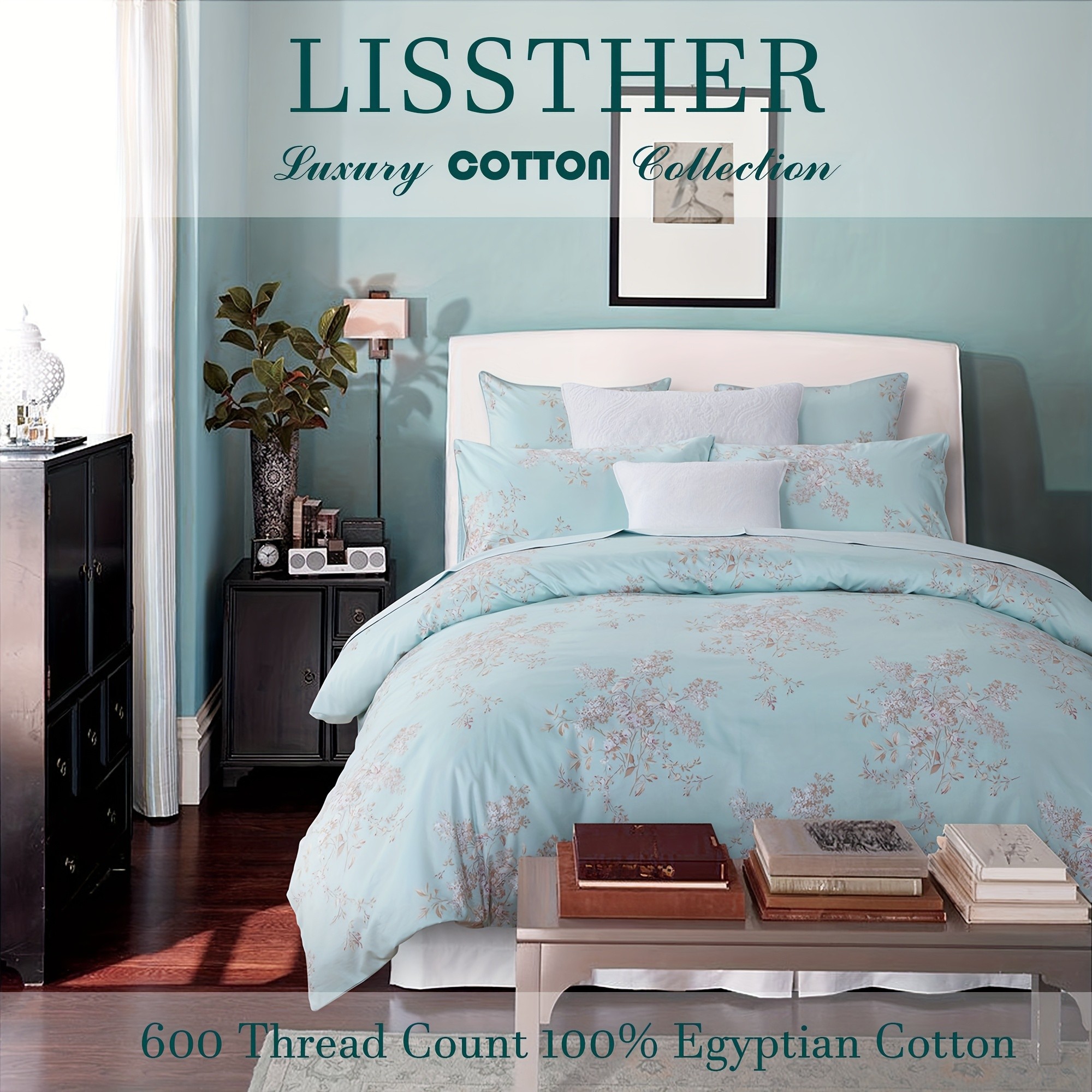 LISSTHER 3pcs 600 Thread Egyptian Cotton Duvet Cover Set