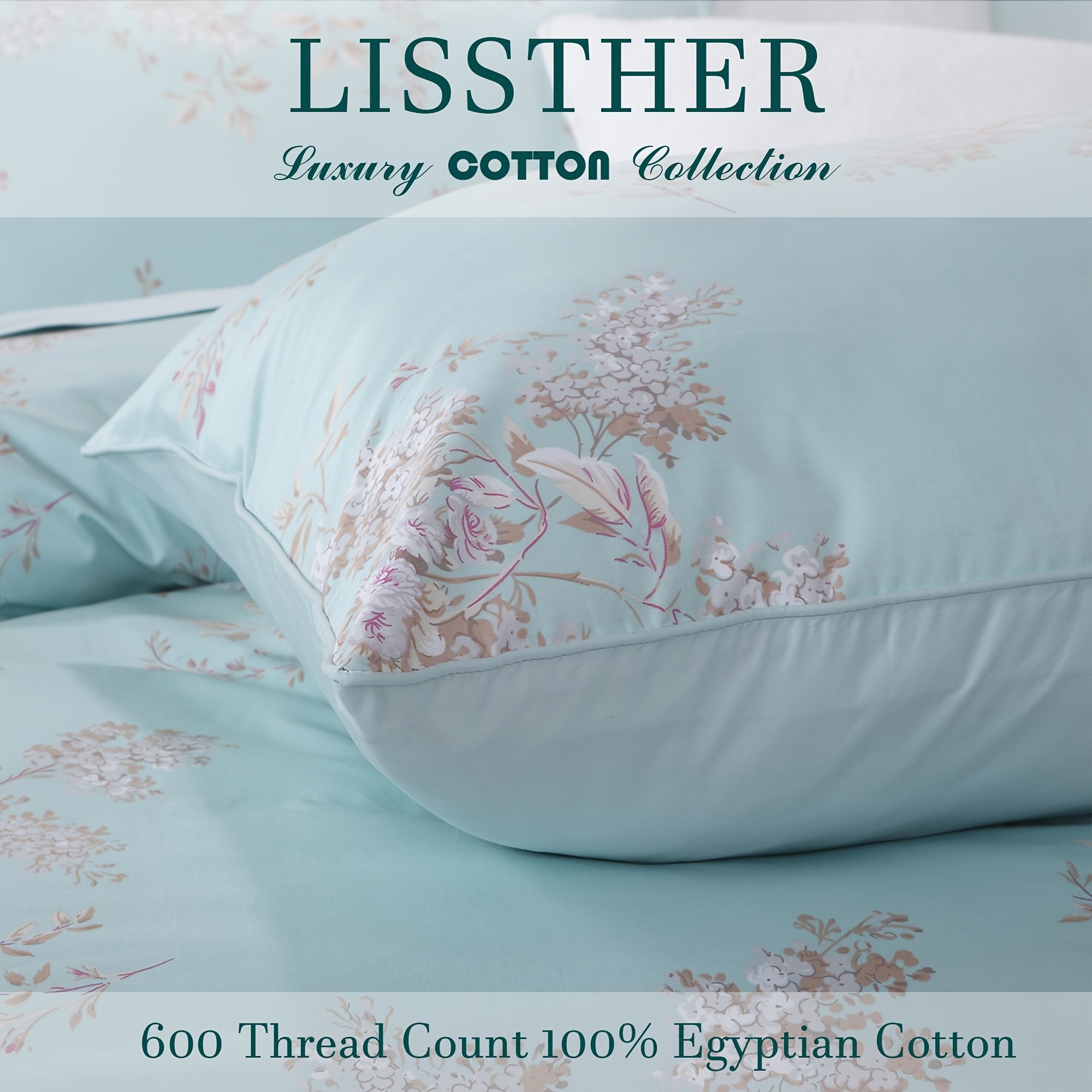 LISSTHER 3pcs 600 Thread Egyptian Cotton Duvet Cover Set