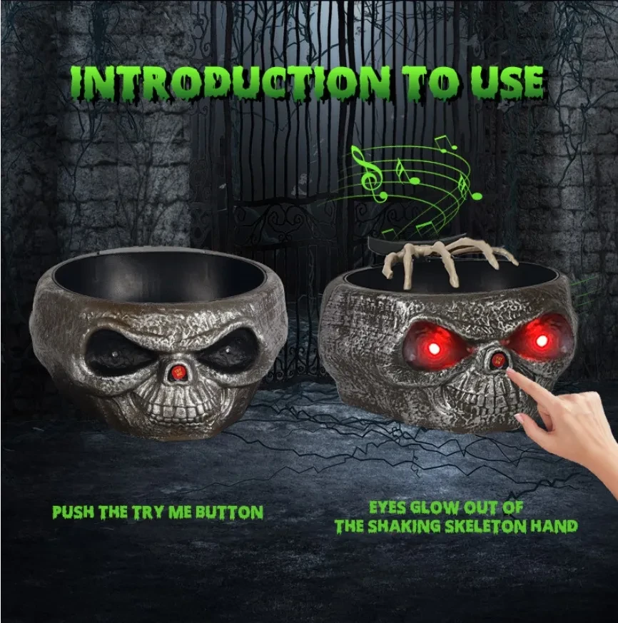 Halloween Candy Bowl Plastic Pumpkin Bowl With Motion Activated Hand, Halloween Serving Dishes Battery Operated Halloween Pumpkins Bowl For Trick-or-Treaters Party