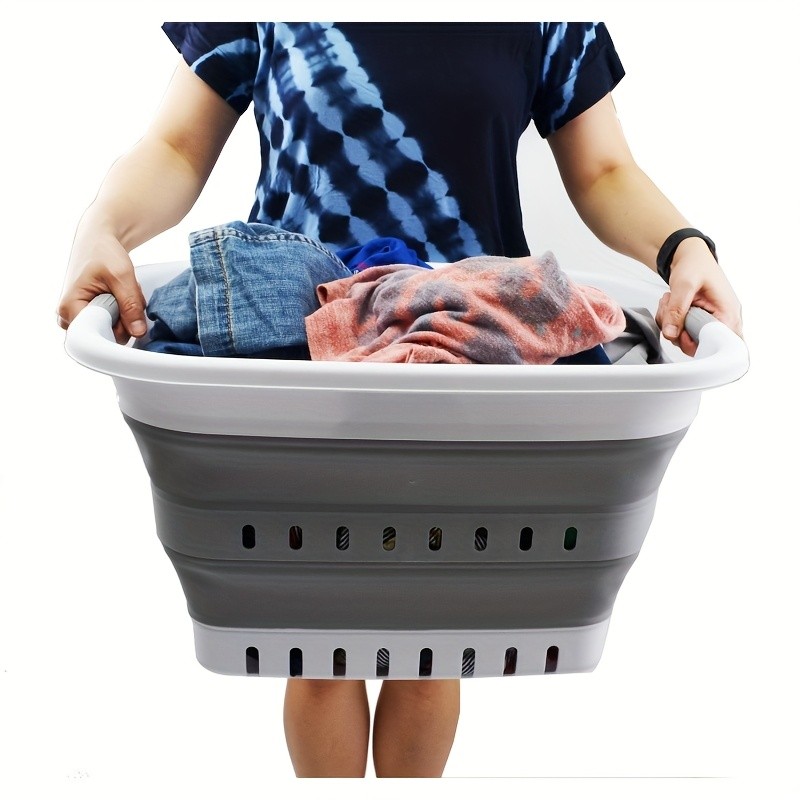 SAMMART 37L Classic Style Collapsible Plastic Laundry Basket with Handles