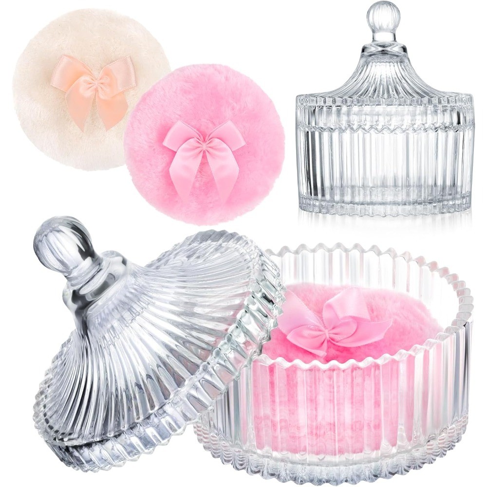 Glass Storage Jar with Lid & Powder Puff