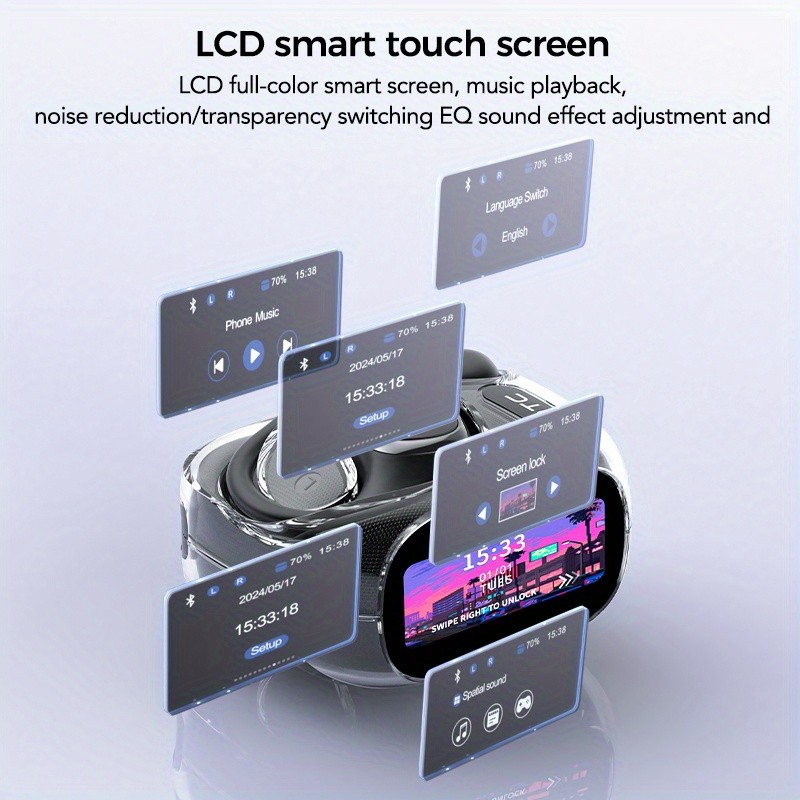 HTC NE11 Wireless Sports Earphones with LCD Smart Screen, Various Sound Effects, AI Intelligent Real-Time Translation, Wireless 6.0 Low Latency, Perfect for Gaming and Calls Ear Hooks Never Fall Off, Comfortable and Stable Wearing, Suitable for Active L