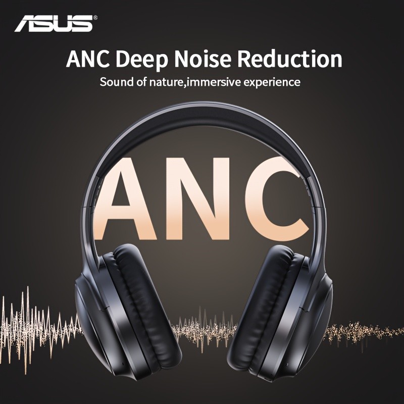 ASUS Wireless Over-Ear Headphones, ANC Active Noise Cancellation, Immersive Sound, Adjustable Foldable Design, Comfortable Fit for All Ear Shapes, Built-in Microphone, Ideal for Gamers and Movie/Music Enthusiasts
