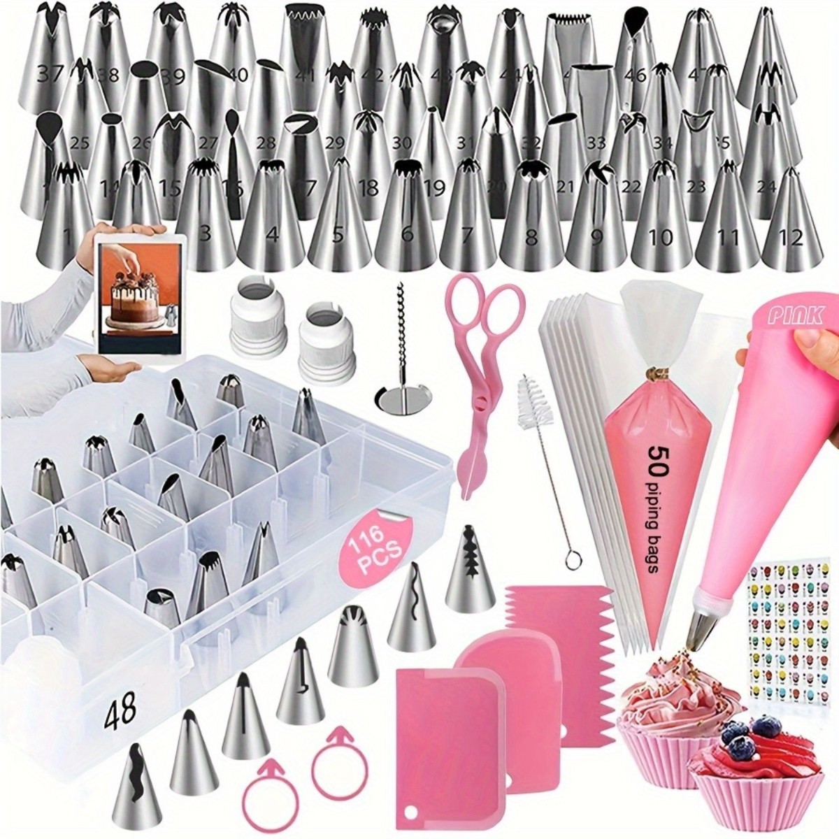 Professional Cake Decorating Piping Tips Kit  116-Piece Baking & Icing Set