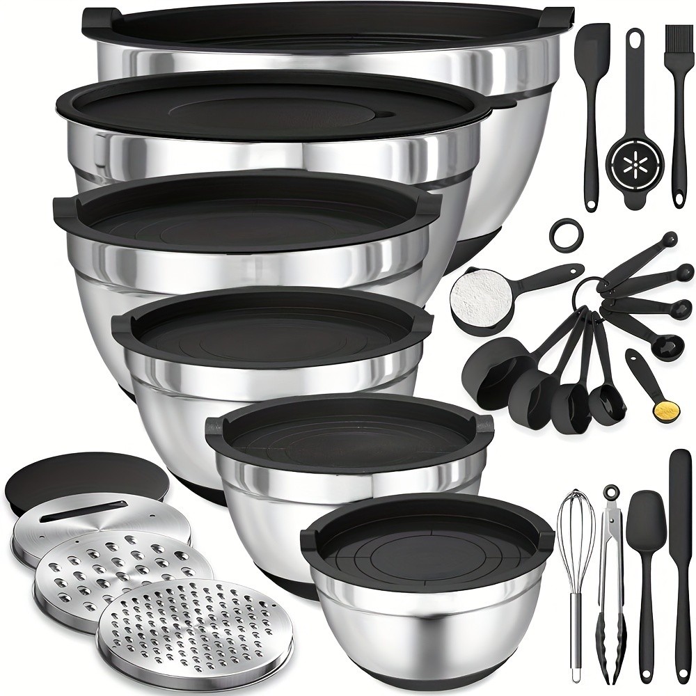 Stainless Steel Mixing Bowls Set with Lids  Complete Kitchen & Baking Essentials Kit
