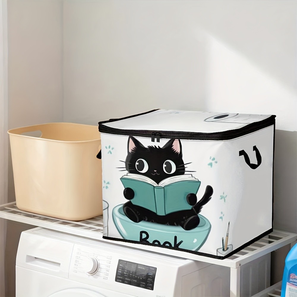 Cute Cat Foldable Storage Box  Large Capacity Organizer with Zipper Lid