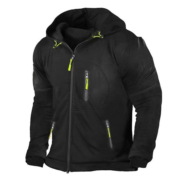 Men's Athletic Zip Hoodie - Loose Fit with Multiple Pockets for Sporty and Casual Wear