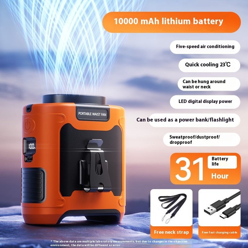 3-in-1 Waist Fan with Flashlight & Powerbank