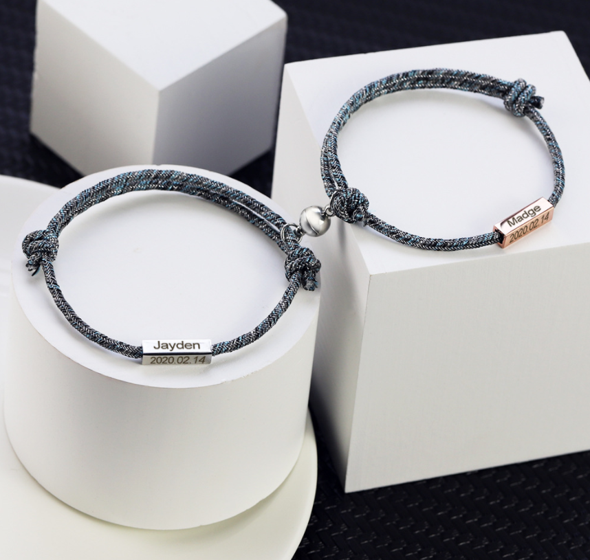 Magnetic Pledge of Eternal Love Stainless Steel Couples Bracelet Set