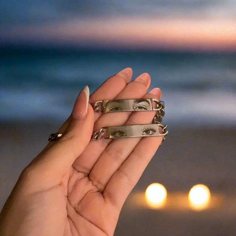 DIY Laser Engraved Human Eye Stainless Steel Couple Bracelet