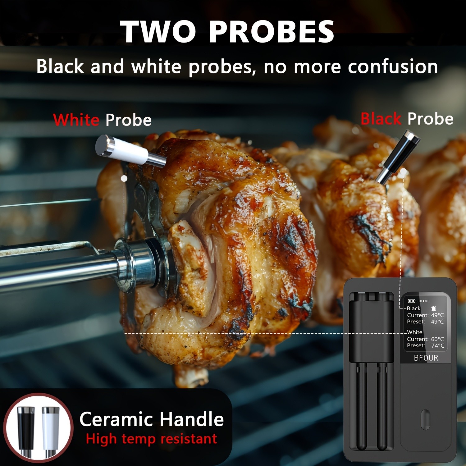Wireless 2-Prong Meat Thermometer with Two Probes