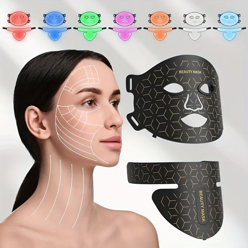 LED EMS Facial & Neck Beauty Mask  Multi-Colour Light Therapy with Targeted Skin Sculpting