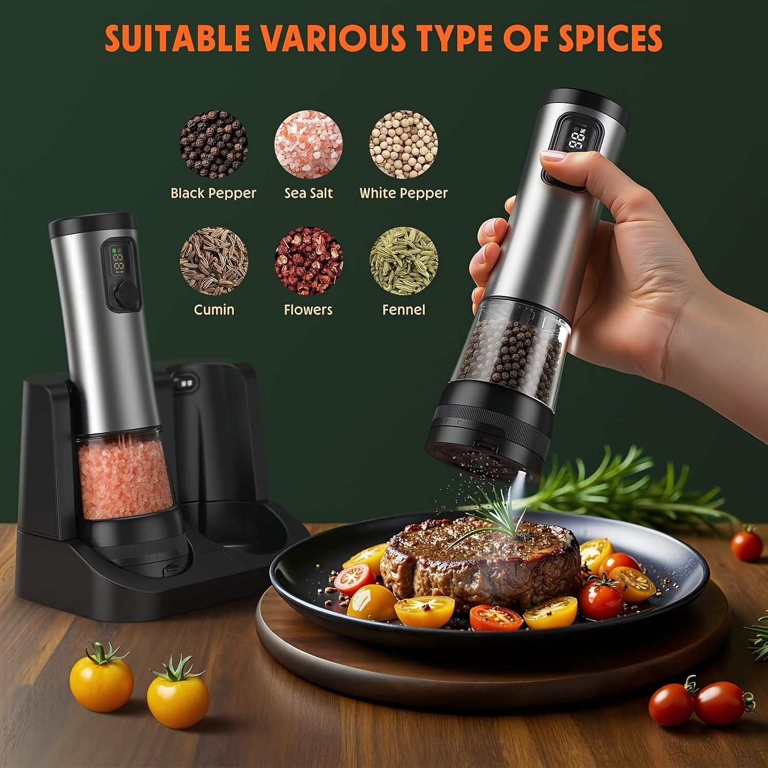 2-Pack Electric Salt and Pepper Grinder Set