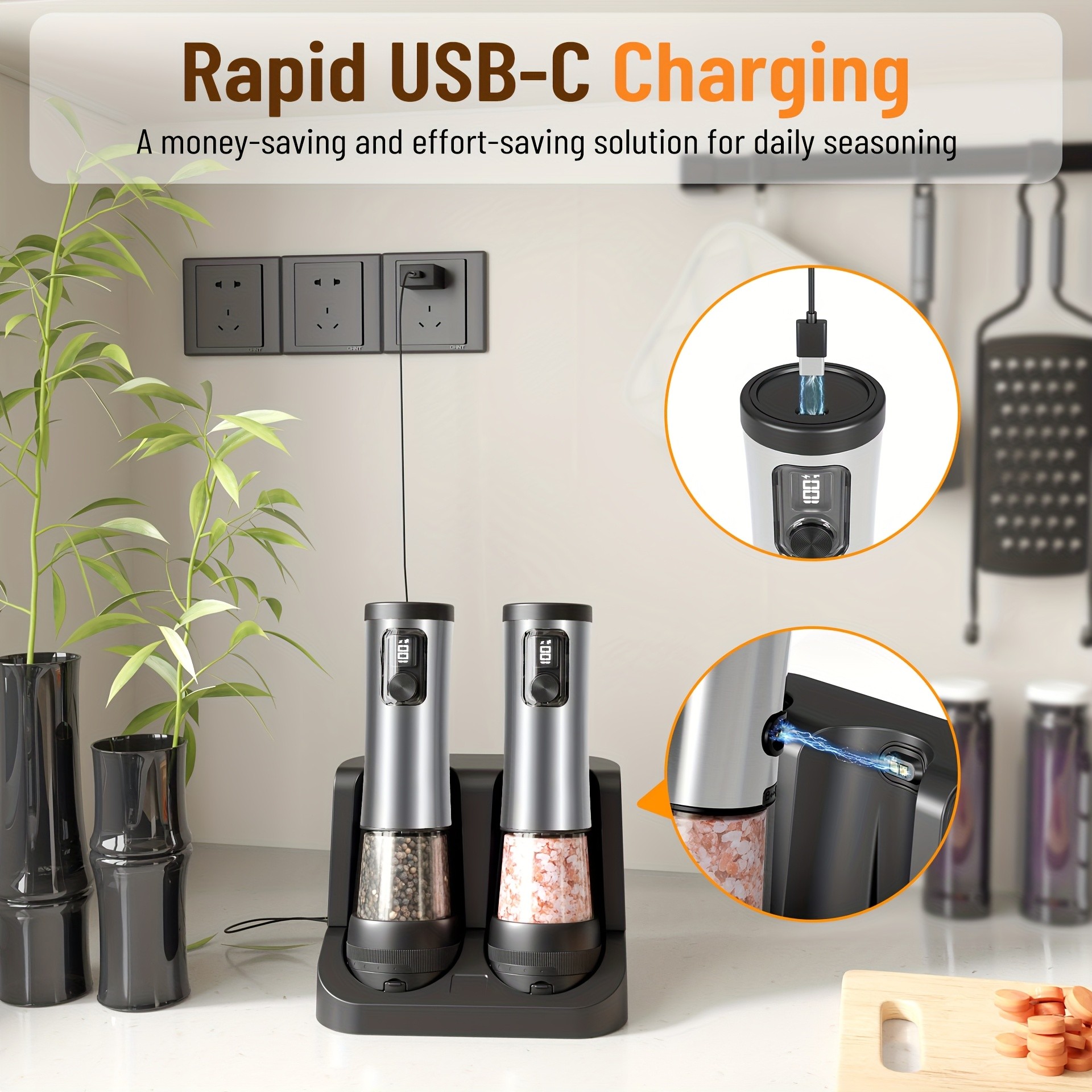 2-Pack Electric Salt and Pepper Grinder Set