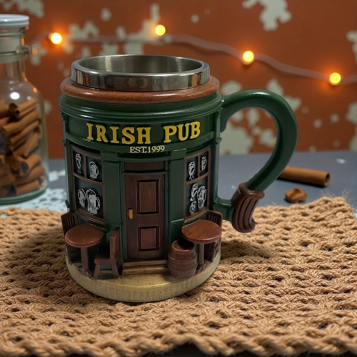 Irish Tree Mug Stainless Steel & Resin Cup with Shamrock Charm