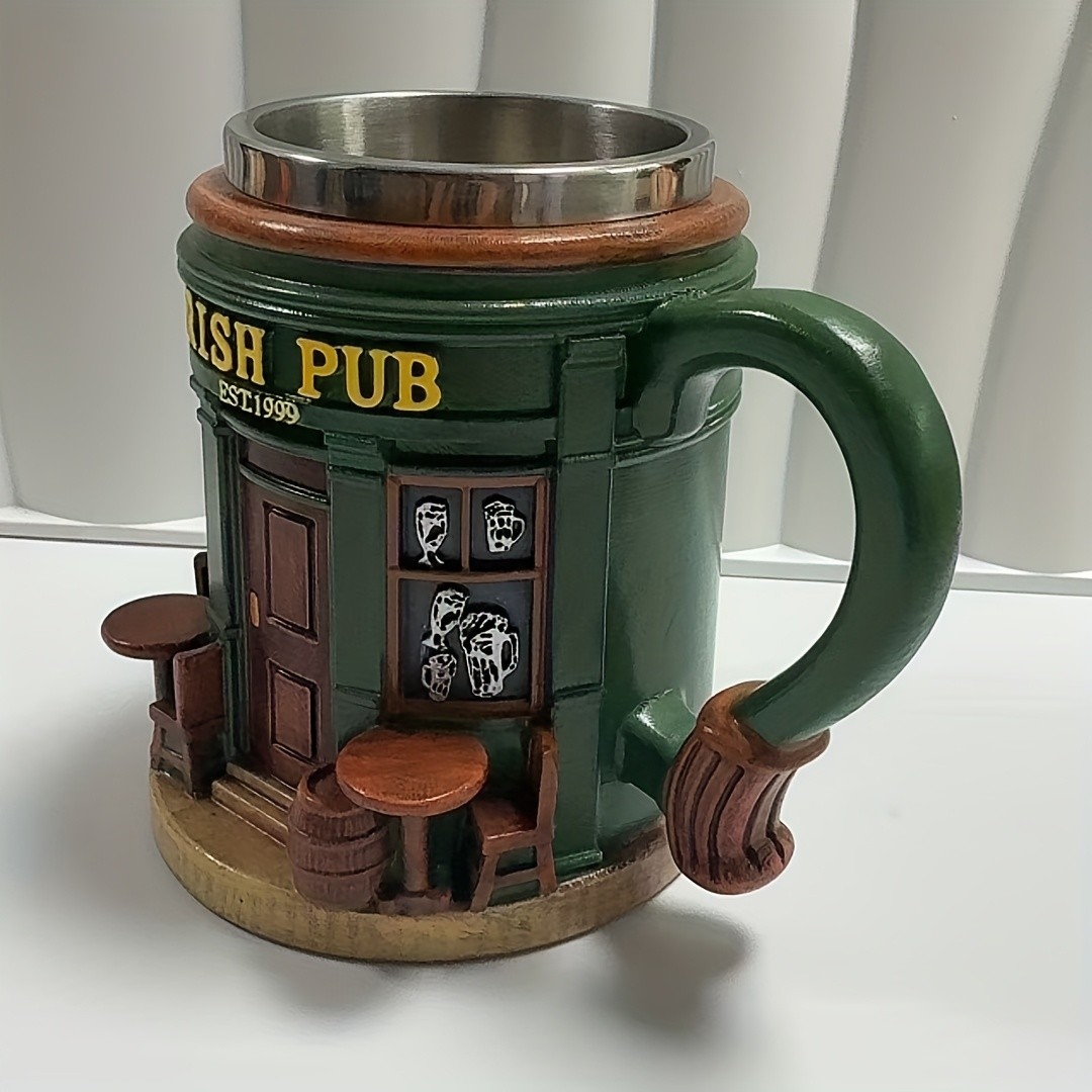 Irish Tree Mug Stainless Steel & Resin Cup with Shamrock Charm