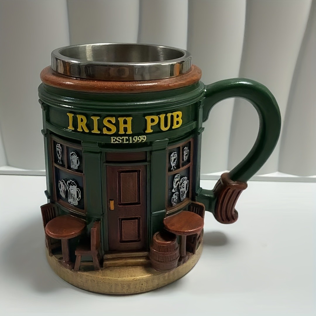 Irish Tree Mug Stainless Steel & Resin Cup with Shamrock Charm