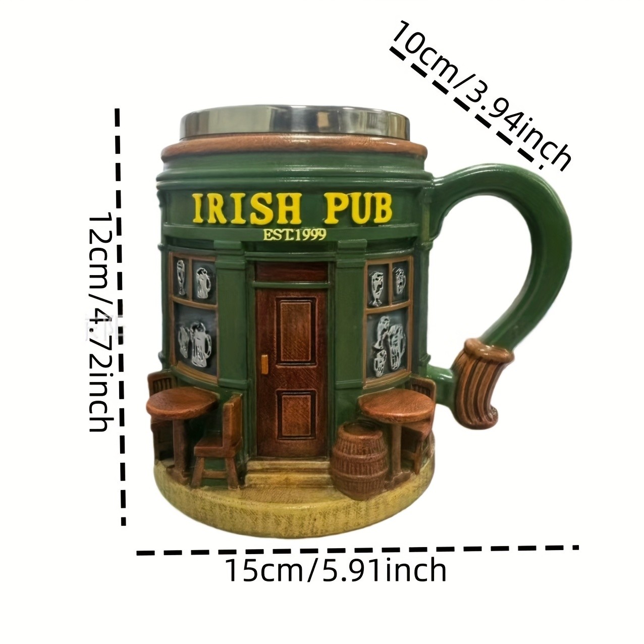 Irish Tree Mug Stainless Steel & Resin Cup with Shamrock Charm