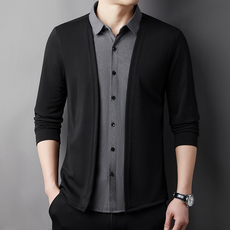 Men's Fake Two-Piece Shirt Collar Knitted Cardigan!
