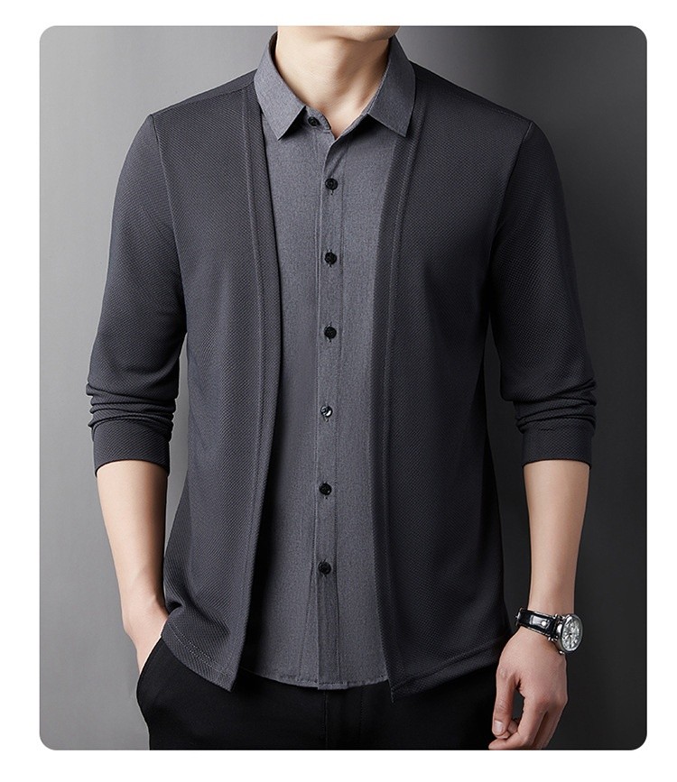 Men's Fake Two-Piece Shirt Collar Knitted Cardigan!
