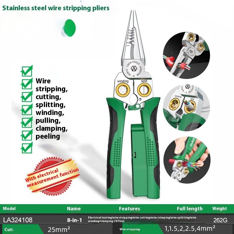 8-in-1 Wire Stripper with Electrical Measuring Pliers