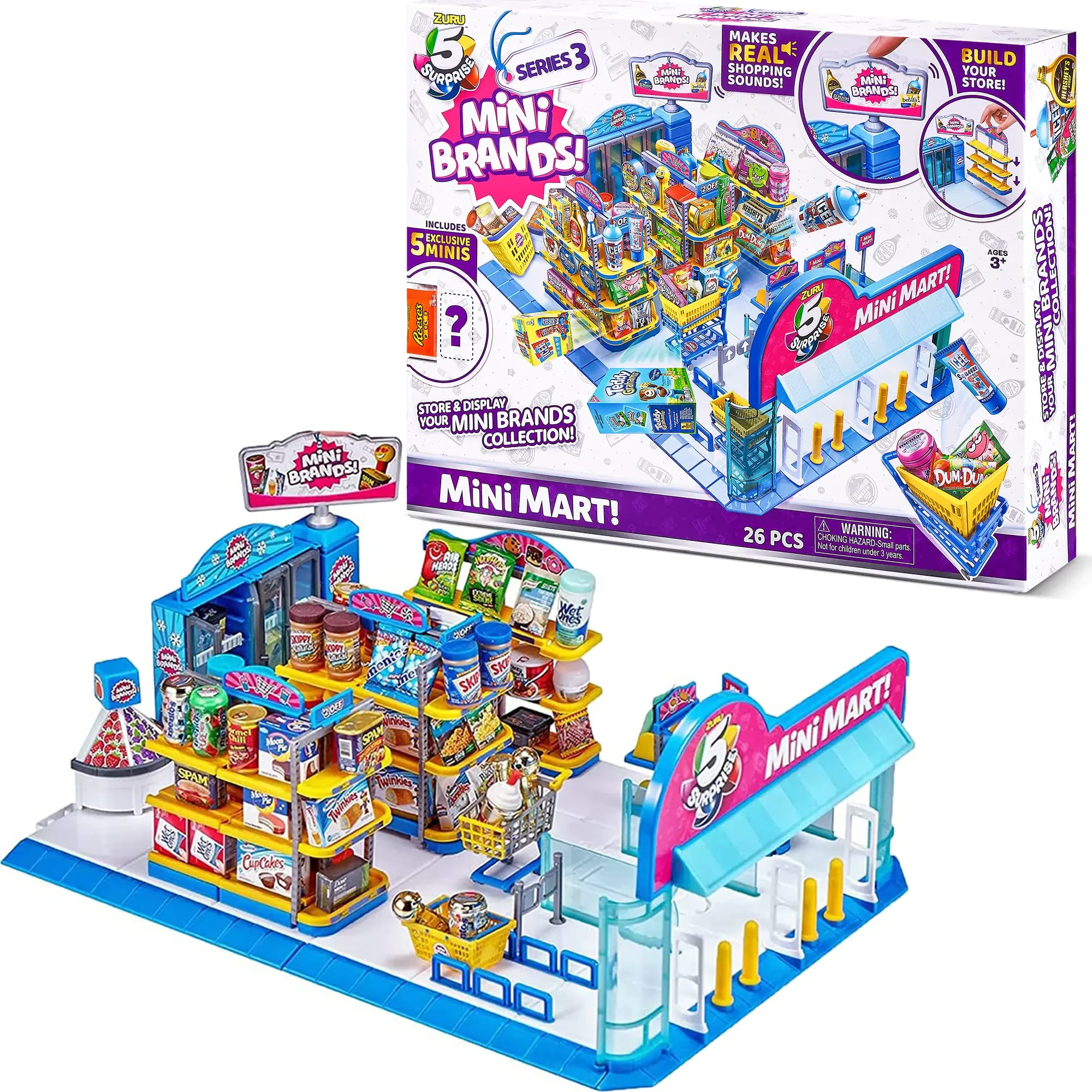 5 Surprise Mini Brands Mini Mart Playset Series 3 by ZURU with 5 Exclusive Mystery Mini Brands Store and Display Your Mini Collectibles Collection!