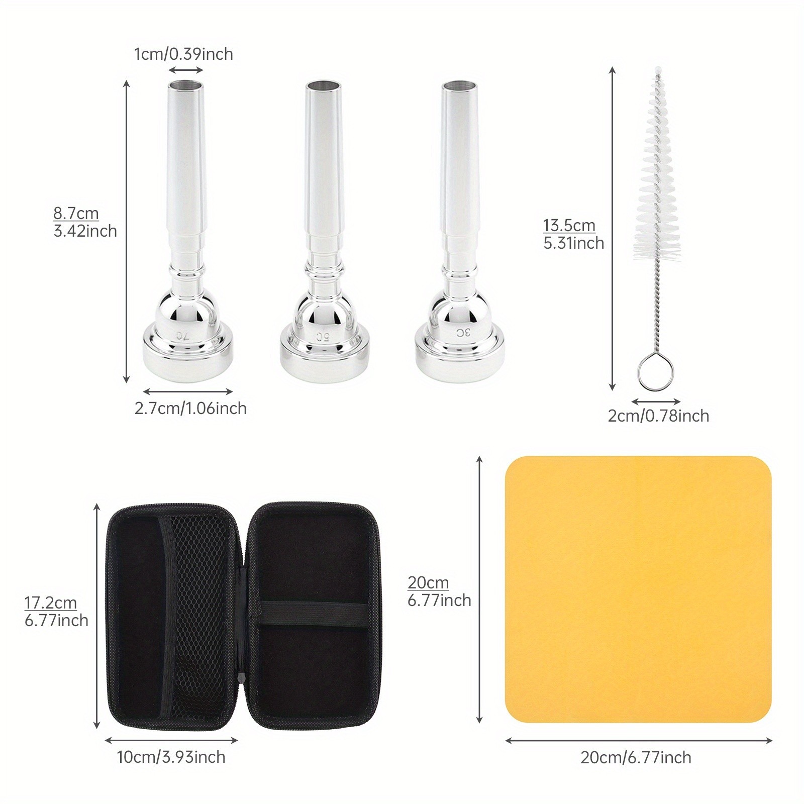 Set of 3 Silver-Plated Brass Trumpet Mouthpieces (Models 7C/5C/3C)