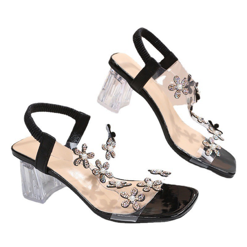 Rhinestone Floral Transparent Sandals