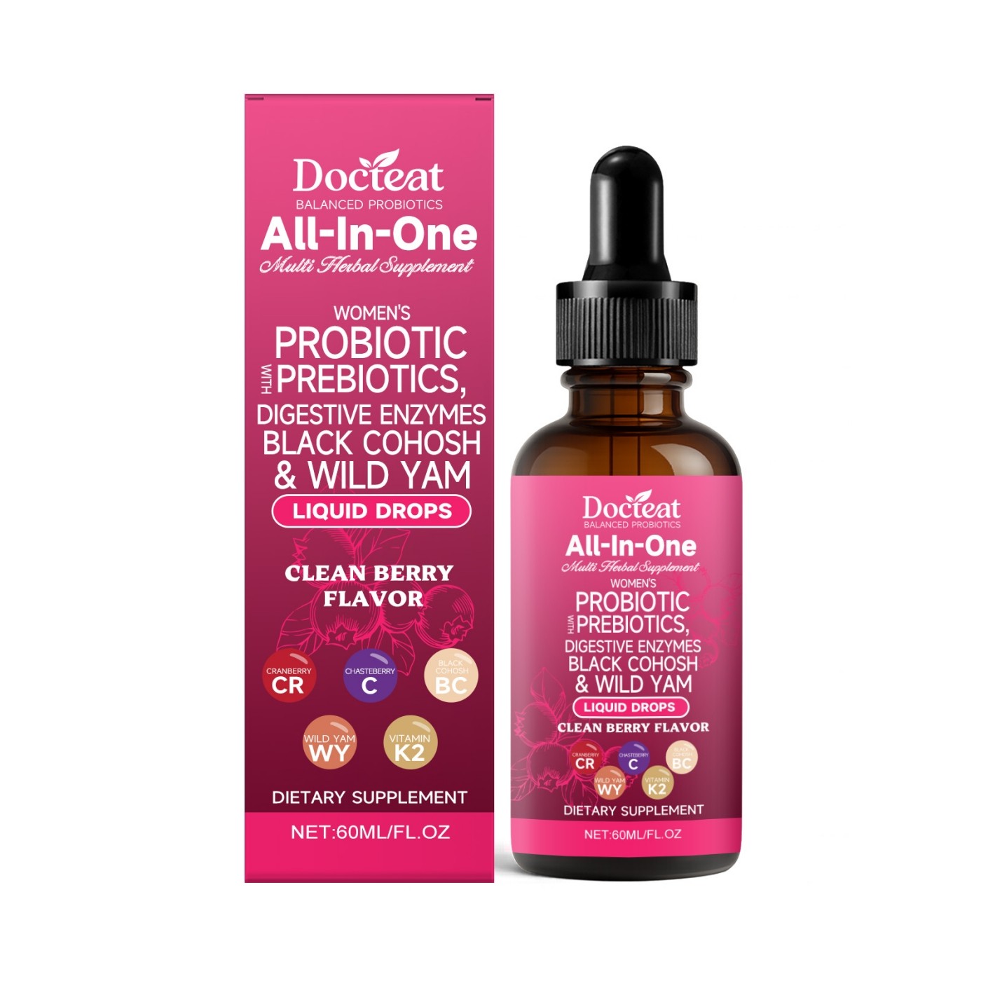 docteat All-In-One Womens Probiotic with Prebiotics, Digestive Enzymes, Black Cohosh & Wild Yam