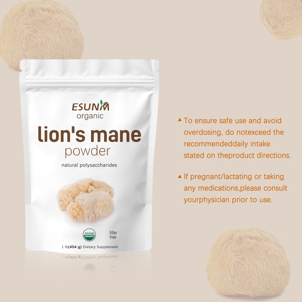 Lions Mane Powder Organic Brain & Nerve Health Support