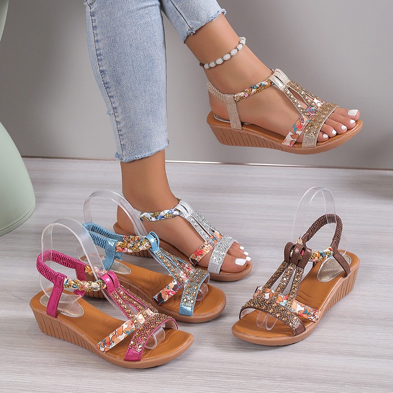 Rhinestone Open Toe Orthopaedic Sandals