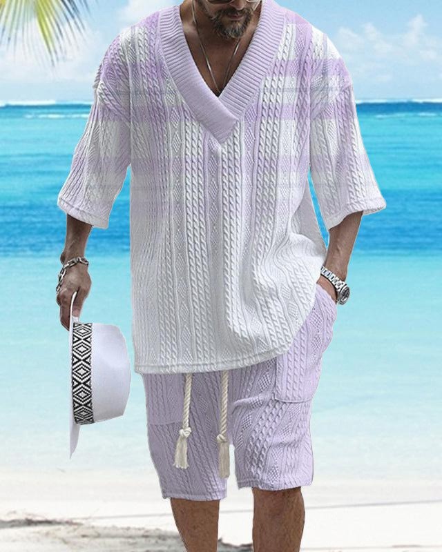 Vintage Jacquard V-Neck Two Piece